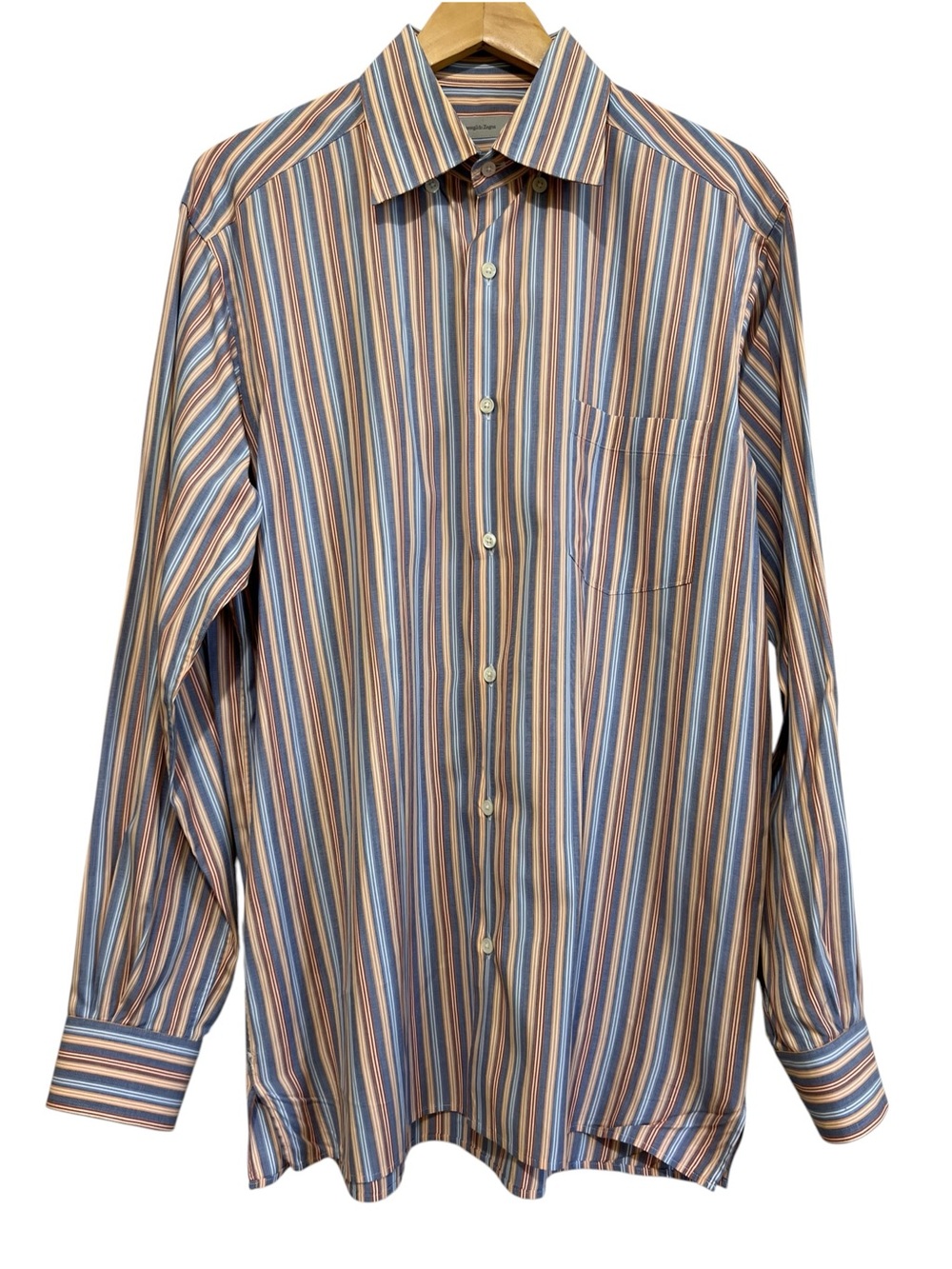 Ermenegildo Zegna Classic Multicolor Stripe Button-Up Dress Shirt Large Italy